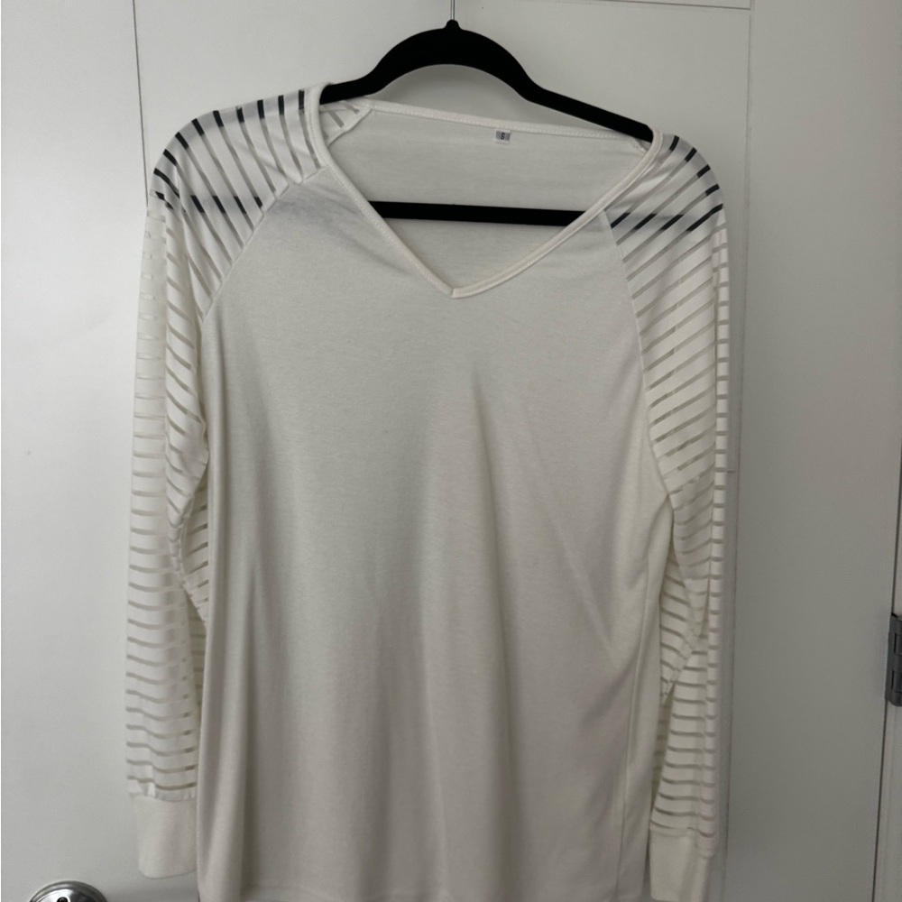 Elegant White and Black Striped Women's Top